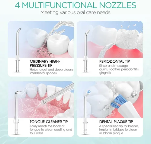 Miniatura 4 de Irrigador dental de agua para dientes inalámbrico, recargable eléctrico para limpieza de dientes y hilo dental, irrigador oral portátil 3 modos e