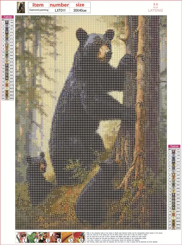 Miniatura 4 de LXTONG Kit de arte de diamantes de pintura de oso negro, arte de diamantes de taladro redondo completo 5D, pequeño oso negro de pintura por números