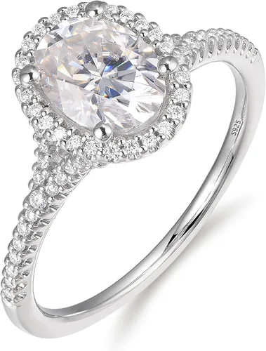 Miniatura 2 de CGSRING Anillo de compromiso de moissanita de corte ovalado de 1.5 quilates con halo oculto para mujer