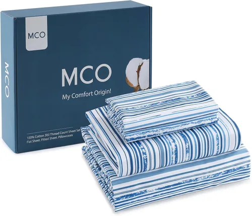 Miniatura 17 de MCO Juego de sábanas de 100% algodón de 300 hilos, tamaño Queen, bolsillo profundo de 16 pulgadas, sábanas refrescantes transpirables de 4 piezas