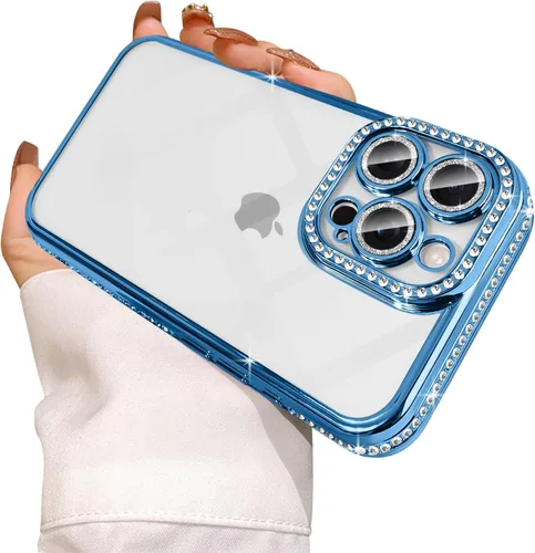 Miniatura 25 de Funda compatible con iPhone 11 Pro Max con protector de lente de cámara de diamante con purpurina, bonita funda de cristal transparente a prueba