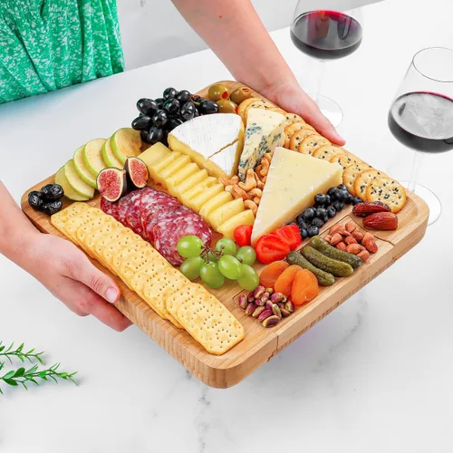 Miniatura 9 de Zulay Kitchen Juego de tablas de queso de bambú de alta calidad, juego de tablas de embutidos de bambú extra gruesas con juego de 4 cuchillos, tabla