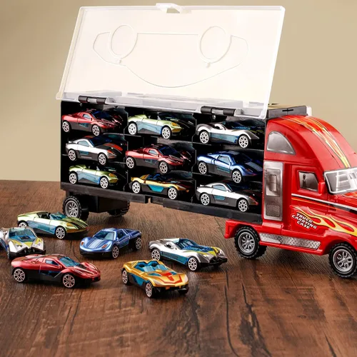 Miniatura 2 de BoomCaCa - Juego de transporte de camiones de juguete con 18 autos deportivos en juguetes de camiones, juguetes para niños y niñas de 3 a 10 años
