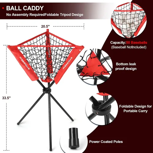 Miniatura 5 de Storgem Red de práctica de béisbol y softbol de 77 pies – Soporte portátil para bateo, lanzamiento, entrenamiento de bateo con camiseta, organizador