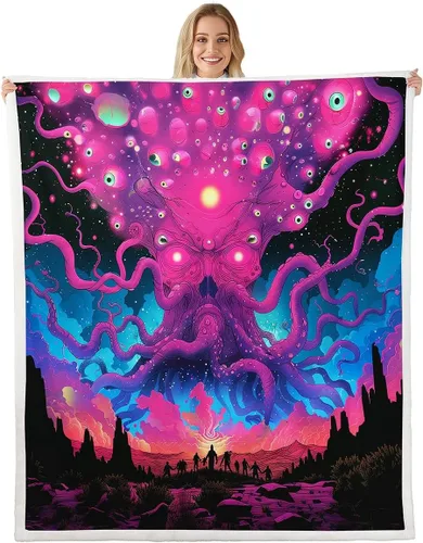 Miniatura 8 de Manta de franela de alienígena, misteriosa nave espacial estrellada con purpurina y planetas de cielo para decoración de habitaciones, manta