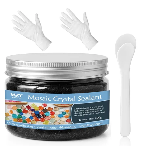Lechada de cristal de mosaico negro 7.05 oz, herramientas de mosaicos, sin necesidad de añadir agua, calafateo directo, sellador de cristal de