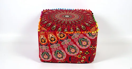 Miniatura 31 de CRAFT KALA Funda de puf tradicional de retazos cuadrados indios, funda para puf de sala de estar india, diseño otomano, decoración otomana, Elefante