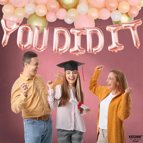 Miniatura 3 de KatchOn, Globos de oro rosa con el texto en inglés "You Did It" (16 pulgadas) Banner de You Did It para decoraciones de graduación 2026 Banner