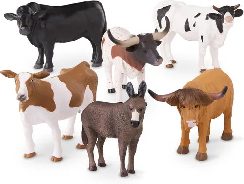 Miniatura 6 de Terra by Battat Juego de juguetes de animales de granja con figuras realistas de vaca, toros y burro Holstein - Juguetes educativos para niños