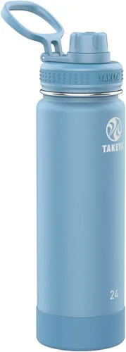 Takeya Actives - Botella de agua de acero inoxidable, con aislamiento térmico y tapa de boquilla, capacidad de 24 onzas, color azul piedra Piedra