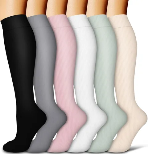 COOLOVER - 6 pares de calcetines de compresión con cobre para mujeres y hombres, el mejor soporte para correr, atletismo, enfermería, viajes