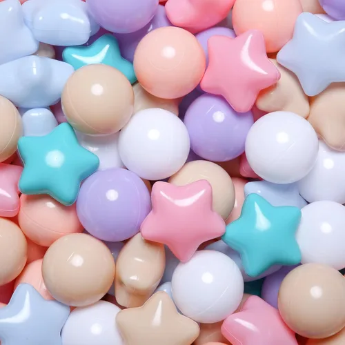 Miniatura 10 de Pelotas de Corral de Bolas Realhaha 50 100 200 500, Formas de Estrella para Bebés Niños Parque Infantil Bolas de Plástico para Bebés Piscina