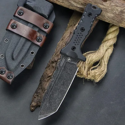 Miniatura 7 de Hippo Sleipner - Cuchillo fijo de acero de espiga completa de 11 pulgadas, mango de lino con funda Kydex (negro + negro)