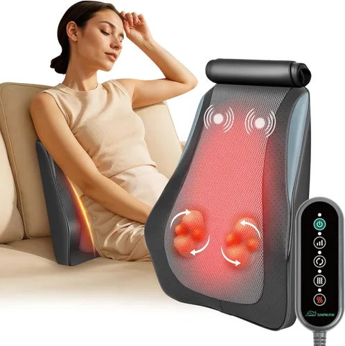 Snailax Masajeador de espalda para dolor de espalda, tejido profundo, masajeador de espalda Shiatsu con calor, almohada de masaje de silla de