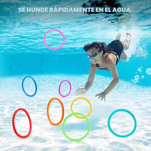 Miniatura 2 de JOYIN Juguetes de piscina de círculos de buceo, 8 piezas de anillos de piscina coloridos para niños, entrenamiento subacuático, juguete de buceo