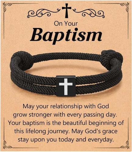 Miniatura 16 de UNGENT THEM Pulsera de cuerda trenzada con cruz para hombres y niños, Navidad, San Valentín, graduación, Pascua, regalos de bautismo cristiano