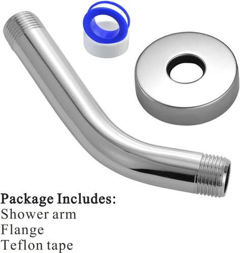 Miniatura 7 de Brazo de ducha Voolan con brida y cinta de teflón, brazo de extensión de cabezal de ducha para baño con ducha fija, acero inoxidable sólido, montado