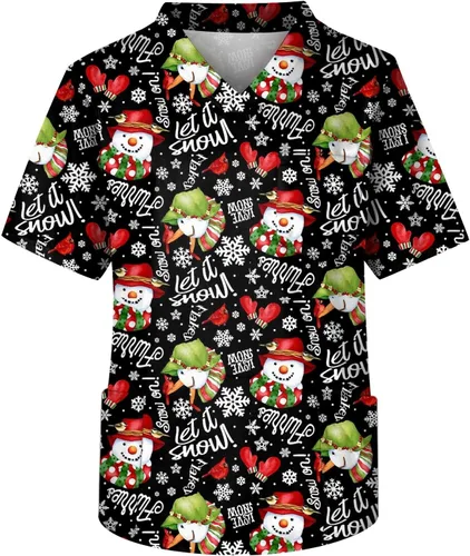 Ropa quirúrgica de Navidad para hombre, talla grande, V-Ncek, manga corta, ropa de trabajo, uniforme de enfermería con bolsillo, S-5XL