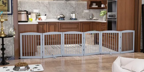 Miniatura 39 de PUPETPO Puerta independiente para mascotas para perros, puerta plegable de madera para perros para casa, puerta interior para perros para puertas