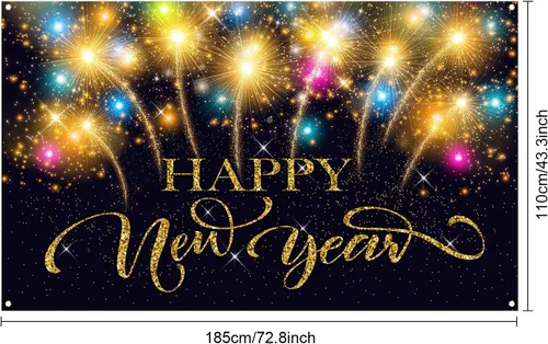Miniatura 2 de Blulu Suministros de decoración de fiesta de Año Nuevo, pancarta de tela extragrande para decoración de fiesta de 2026, fondo de cabina de fotos