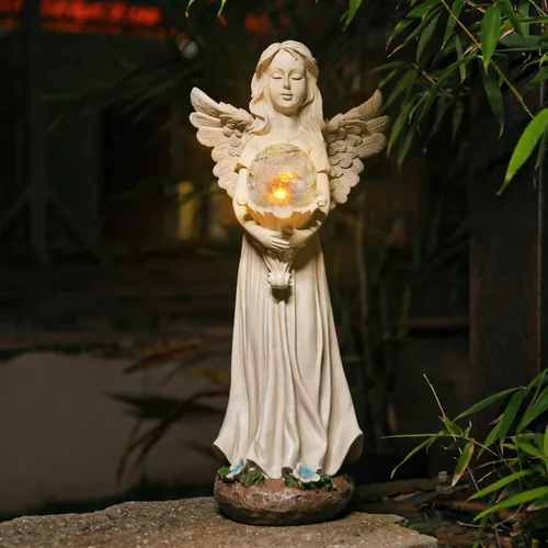 Miniatura 6 de Estatua de ángel para jardín, estatuas solares de jardín de 16.3 pulgadas con luces solares, figuras de ángel, regalos de jardinería para madre