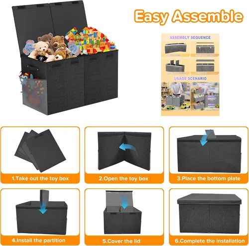 Miniatura 8 de Caja grande de juguetes, plegable, resistente, organizador de juguetes, cestas de dinosaurios con tapas para niños y niñas, sala de estar, sala