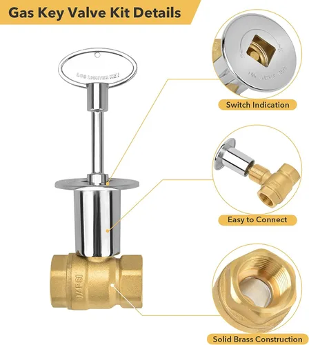 Miniatura 4 de Skyflame Kit de válvula de llave de gas recta de 3/4 pulgadas para chimenea con brida, llave de 3 pulgadas y 8 pulgadas, cromada