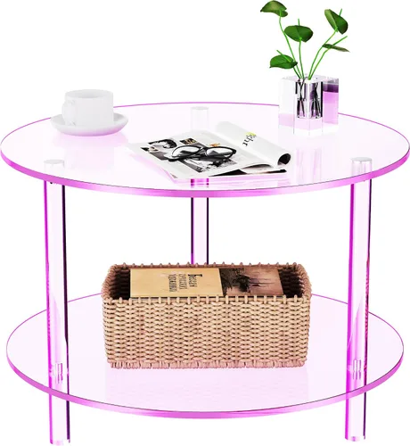 Miniatura 11 de Mesa de centro acrílica, pequeña mesa de centro moderna redonda para sala de estar, verde