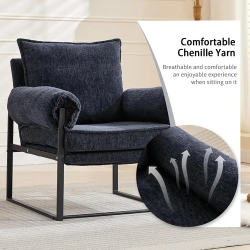 Miniatura 5 de YISHENG Silla decorativa con respaldo ajustable de 6 ángulos (90° –180°), silla de sala de estar de tela de felpilla, silla de salón tapizada, silla