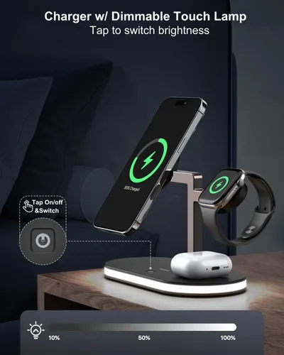 Miniatura 2 de VBA Estación de carga inalámbrica 4 en 1 para cargador Apple MagSafe, soporte de cargador inalámbrico magnético de carga rápida con luz nocturna