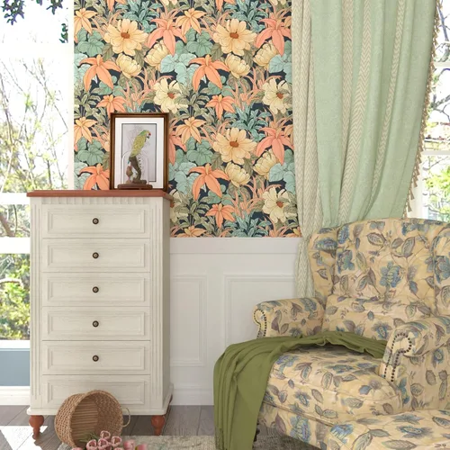 Miniatura 3 de Laatse Papel Tapiz Floral Despegar y Pegar, Papel Tapiz Vintage de Peonías y Margaritas, Papel de Contacto Floral Autoadhesivo Mural de Pared