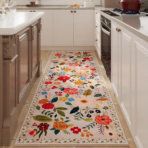 Rugcomf Alfombra Pasillera para Pasillos Alfombra de Cocina Antideslizante 2'6''x8' Alfombras Lavables con Respaldo de Goma Alfombra Pasillera Beige