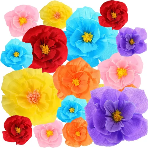 TaoBary 18 flores de papel mexicanas para fiesta, crepé, flores de papel para carnaval, decoraciones de fiesta mexicana para bodas, cumpleaños,
