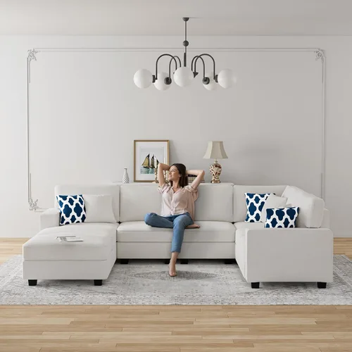 Miniatura 2 de Legend Vansen - Sofá modular seccional en forma de U con otomano, moderno, reversible, de esquina, para sala de estar (Créma, Sofá en forma de U-3)