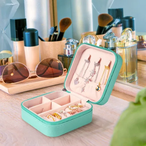 Miniatura 9 de Aoney Estuche de joyería de viaje, organizador de joyas pequeño, cajas de joyería para mujer, organizador de collares, bonita caja de joyería