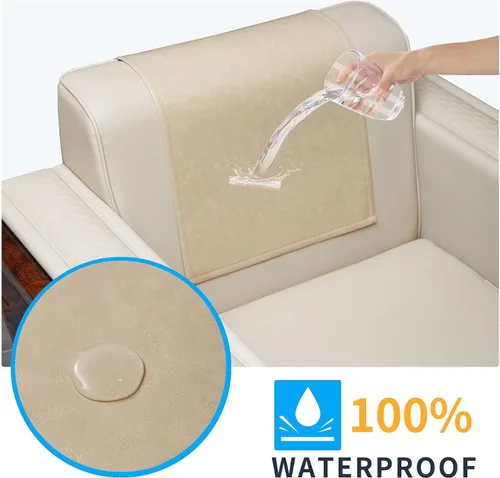 Miniatura 3 de 2 fundas protectoras para reposacabezas reclinable, impermeables, antideslizantes, para sillón reclinable, fundas para reposacabezas de sofá Beige