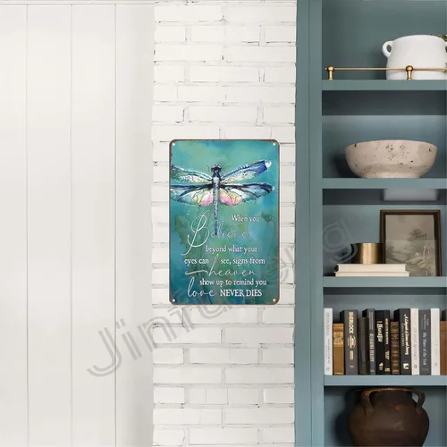 Miniatura 4 de Letrero de metal motivacional de libélula – Cuando crees más allá de lo que tus ojos pueden ver, arte de pared de libélula para oficina, hogar