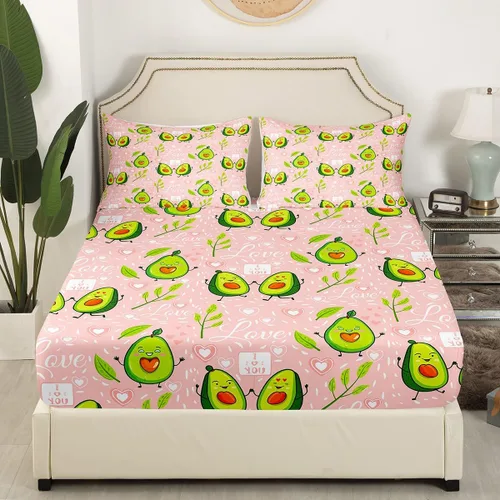 Miniatura 3 de Erosebridal Juego de sábanas de aguacate para niños y niñas, lindo juego de sábanas de dibujos animados de aguacate con corazón tamaño individual
