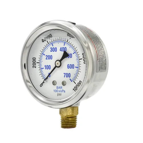 Paquete de 5 manómetros de montaje inferior relleno de líquido con dial de 2.5 pulgadas, 0-10000 PSI, conexión NPT macho de 1/4 pulgadas, caja y