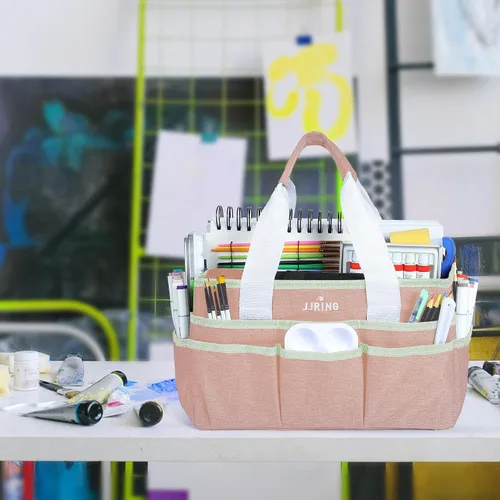 Miniatura 2 de JJRING Bolsa organizadora de manualidades, organizador de arte con múltiples bolsillos, bolsa de costura beige para arte, manualidades, álbumes