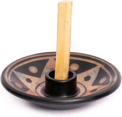 Luna Sundara Auténtico soporte para palitos de Palo Santo de cerámica de Perú y soporte para incienso, incluye 5 palitos de Palo Santo hechos a mano