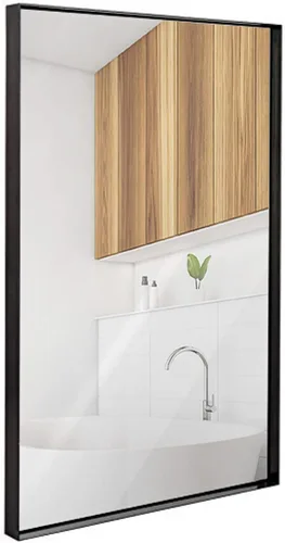 Miniatura 8 de Hamilton Hills - Espejo de pared de metal cepillado contemporáneo Panel de cristal negro enmarcado con esquina redondeada y diseño profundo
