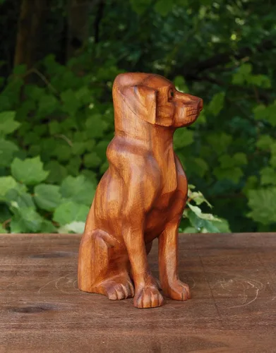Miniatura 4 de G6 Collection Estatua de perro de madera tallada a mano de 8 pulgadas, escultura artística, decoración rústica para el hogar, decoración hecha a