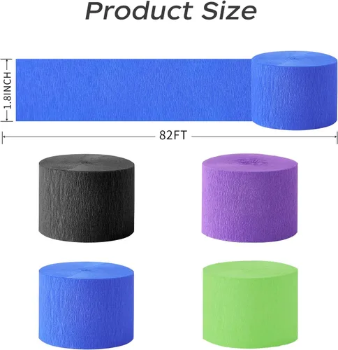 Miniatura 2 de Kit de serpentinas de papel crepé, 8 rollos de 656 pies, negro, morado, azul, verde, a granel para decoración de videojuegos, fiestas, cabina
