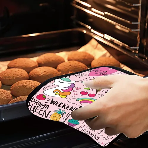 Miniatura 7 de Juego de 2 soportes para ollas de unicornio de flamenco rosa, resistentes al calor y antideslizantes, almohadillas calientes para horno de dibujo