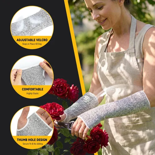Miniatura 2 de MIG4U Mangas Resistentes a Cortes 2 Pares, Protección de Antebrazo Nivel 5 Guardas Protectoras con Agujero para Trabajar, Jardinería, Mecánica Corto