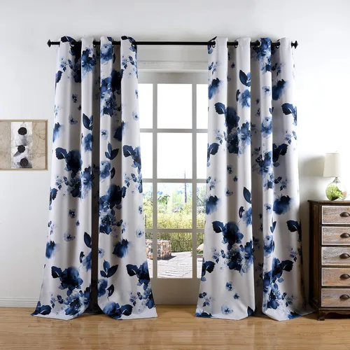 Miniatura 9 de Taisier Home Cortinas de oscurecimiento de habitación con ojales de 45 pulgadas, pintura de tinta tradicional china, hojas estilizadas y flores
