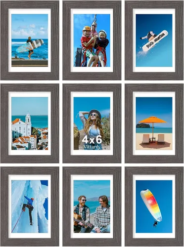 Miniatura 83 de Juego de 9 portarretratos, plexiglás resistente a rupturas, exhibe fotos de 4 x 6 pulgadas o, con paspartú, de 3.5 x 5 pulgadas, marcos para pared