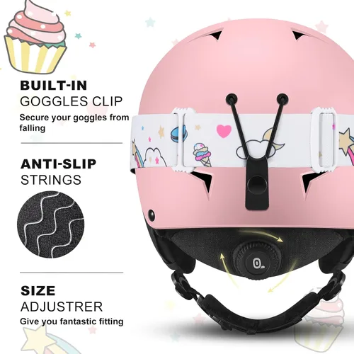 Miniatura 5 de Odoland Casco de esquí para niños, casco de nieve con gafas de esquí para niños y niñas, a prueba de golpes, resistente al viento, cascos deportivos