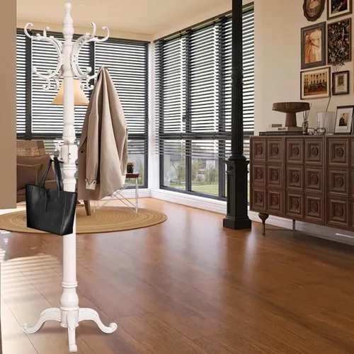 Miniatura 7 de Percheros de Madera, Árbol de Abrigos Retro de 78" con 12 Ganchos y Base Triangular Estable, Perchero de Entrada Independiente para Sombreros, Ropa